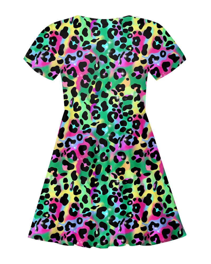 ALISISTER 7T Cheetah Dress Girls Little Casual Tshirt Sundress Swing Kids School Dance Twirl Colorful Leopard Dresses Birthday Party Outfits Summer Funny Playwear Size 6-7 - Image 2